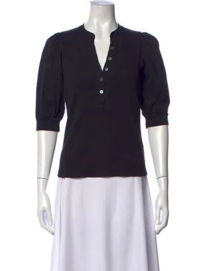 Pre-owned Veronica Beard V-neck Three-quarter Sleeve Top In Black