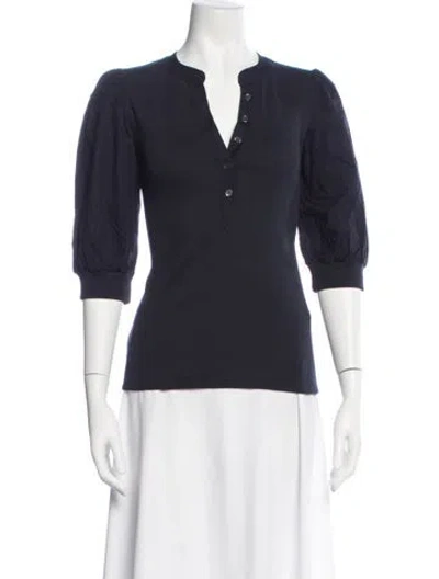 Pre-owned Veronica Beard V-neck Three-quarter Sleeve Top In Blue