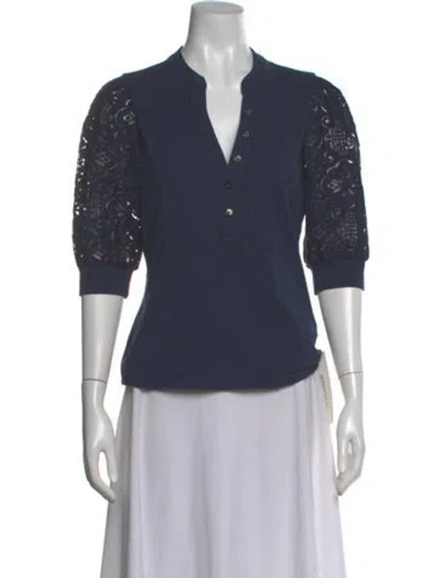 Pre-owned Veronica Beard V-neck Three-quarter Sleeve Top In Blue