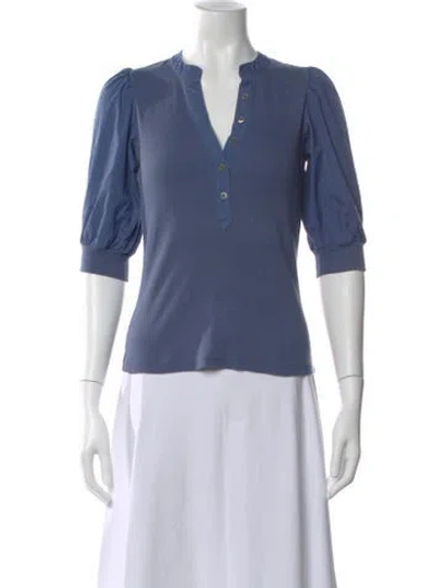 Pre-owned Veronica Beard V-neck Three-quarter Sleeve Top In Blue