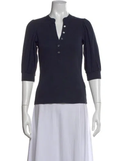 Pre-owned Veronica Beard V-neck Three-quarter Sleeve Top In Blue