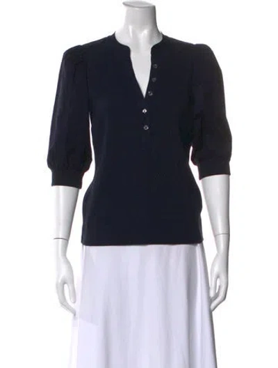 Pre-owned Veronica Beard V-neck Three-quarter Sleeve Top In Blue