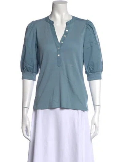 Pre-owned Veronica Beard V-neck Three-quarter Sleeve Top In Blue