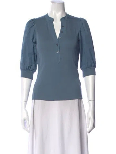 Pre-owned Veronica Beard V-neck Three-quarter Sleeve Top In Blue