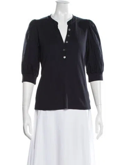 Pre-owned Veronica Beard V-neck Three-quarter Sleeve Top In Blue