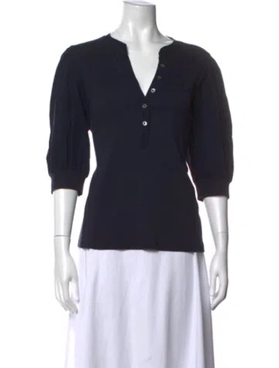 Pre-owned Veronica Beard V-neck Three-quarter Sleeve Top In Blue
