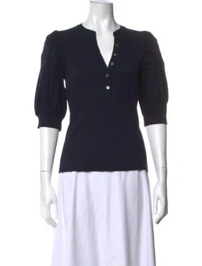Pre-owned Veronica Beard V-neck Three-quarter Sleeve Top In Blue