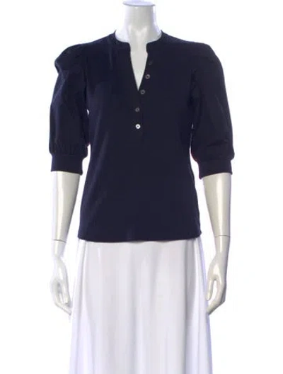Pre-owned Veronica Beard V-neck Three-quarter Sleeve Top In Blue
