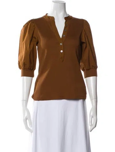 Pre-owned Veronica Beard V-neck Three-quarter Sleeve Top In Brown