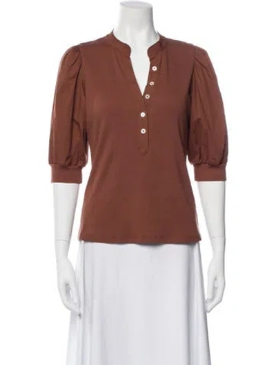 Pre-owned Veronica Beard V-neck Three-quarter Sleeve Top In Brown