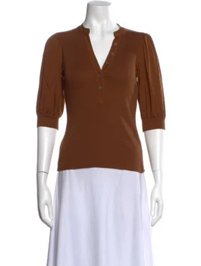 Pre-owned Veronica Beard V-neck Three-quarter Sleeve Top In Brown