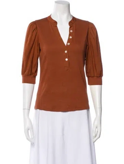 Pre-owned Veronica Beard V-neck Three-quarter Sleeve Top In Brown