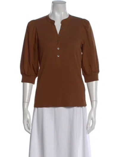 Pre-owned Veronica Beard V-neck Three-quarter Sleeve Top In Brown