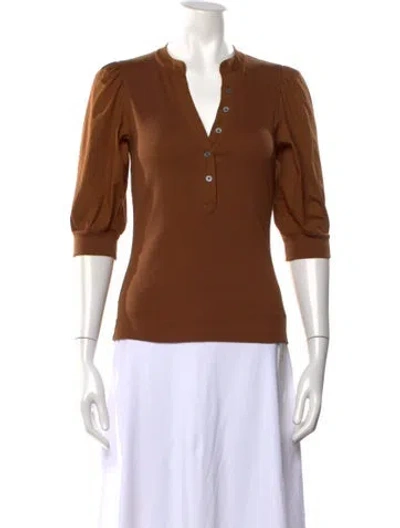 Pre-owned Veronica Beard V-neck Three-quarter Sleeve Top In Brown