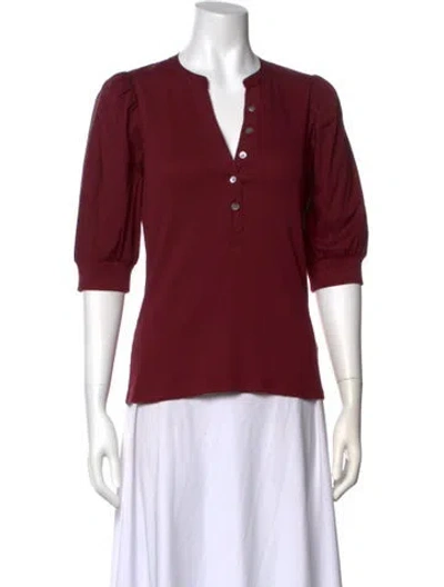 Pre-owned Veronica Beard V-neck Three-quarter Sleeve Top In Burgundy