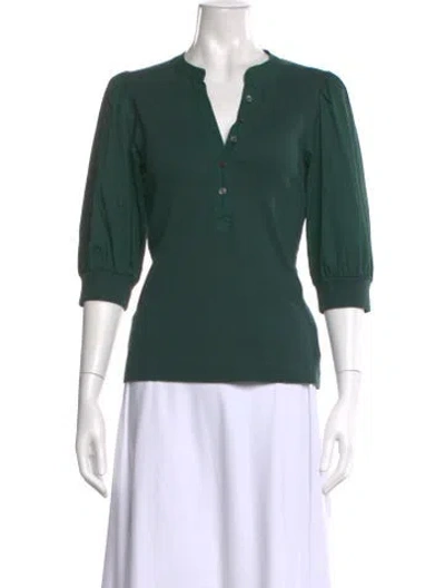 Pre-owned Veronica Beard V-neck Three-quarter Sleeve Top In Green