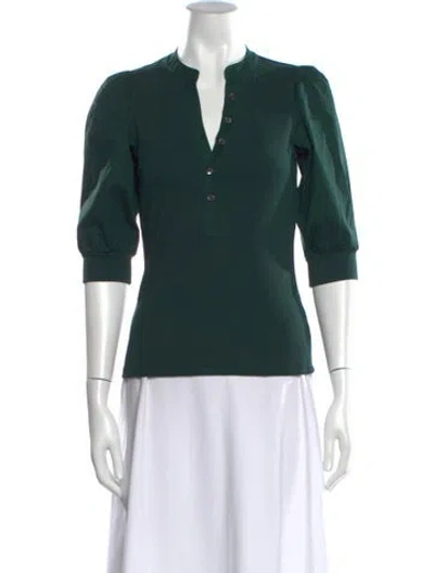Pre-owned Veronica Beard V-neck Three-quarter Sleeve Top In Green