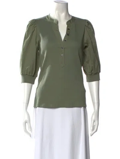 Pre-owned Veronica Beard V-neck Three-quarter Sleeve Top In Green