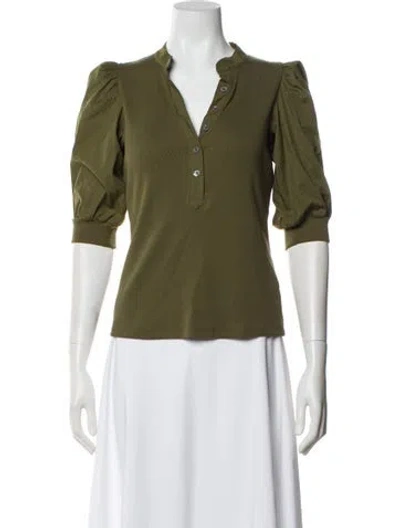 Pre-owned Veronica Beard V-neck Three-quarter Sleeve Top In Green