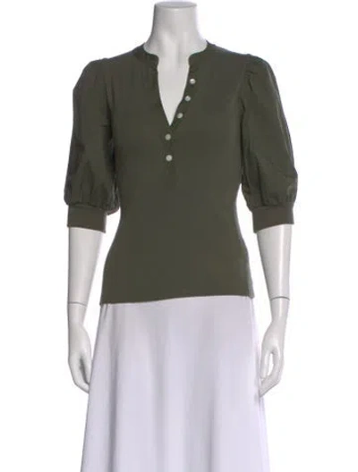 Pre-owned Veronica Beard V-neck Three-quarter Sleeve Top In Green