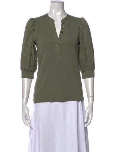 Pre-owned Veronica Beard V-neck Three-quarter Sleeve Top In Green