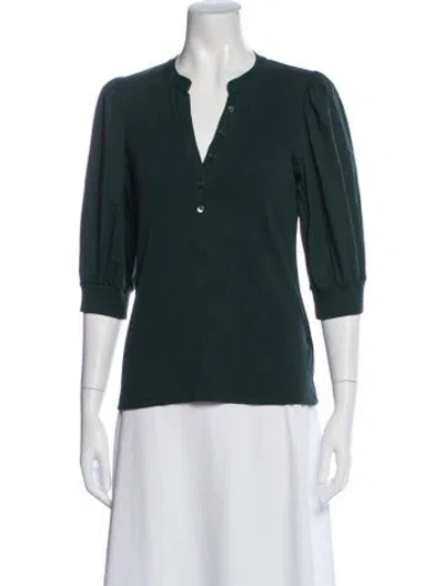 Pre-owned Veronica Beard V-neck Three-quarter Sleeve Top In Green