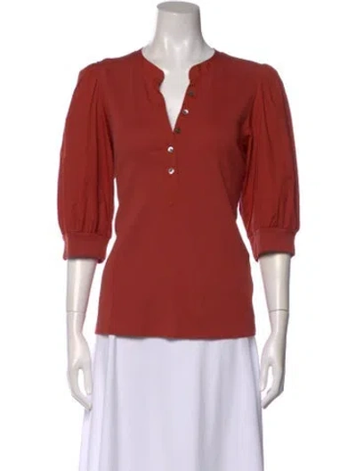 Pre-owned Veronica Beard V-neck Three-quarter Sleeve Top In Orange