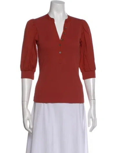 Pre-owned Veronica Beard V-neck Three-quarter Sleeve Top W/ Tags In Orange