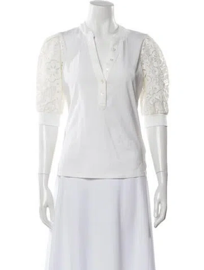 Pre-owned Veronica Beard V-neck Three-quarter Sleeve Top In White