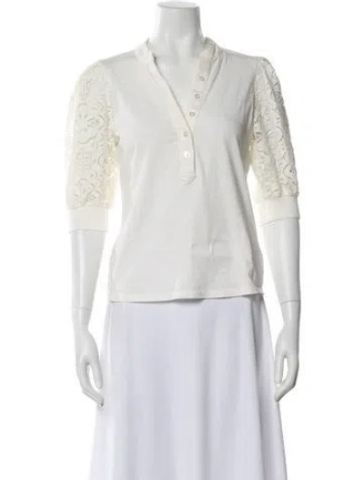 Pre-owned Veronica Beard V-neck Three-quarter Sleeve Top In White