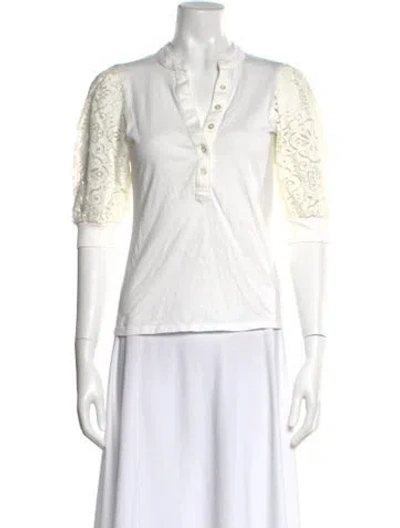 Pre-owned Veronica Beard V-neck Three-quarter Sleeve Top In White