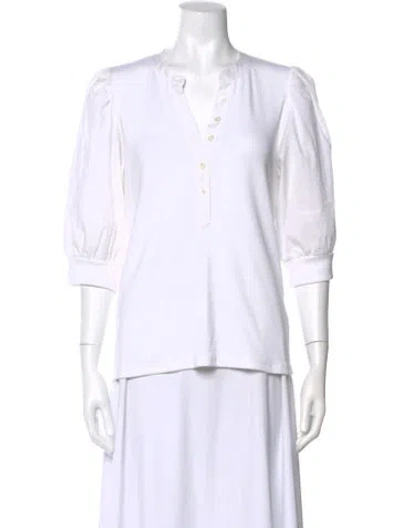 Pre-owned Veronica Beard V-neck Three-quarter Sleeve Top In White
