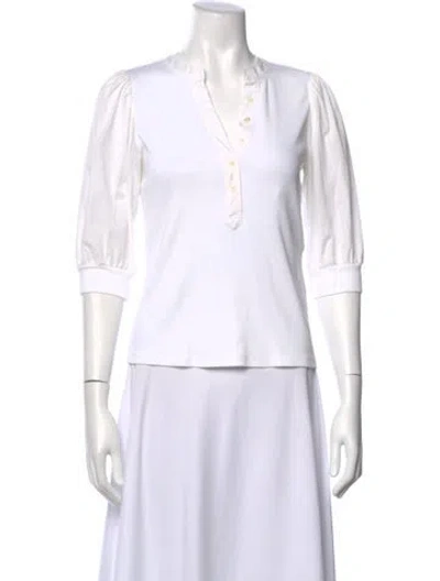 Pre-owned Veronica Beard V-neck Three-quarter Sleeve Top In White