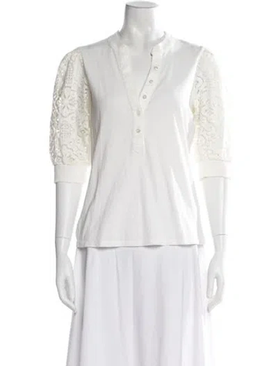 Pre-owned Veronica Beard V-neck Three-quarter Sleeve Top In White