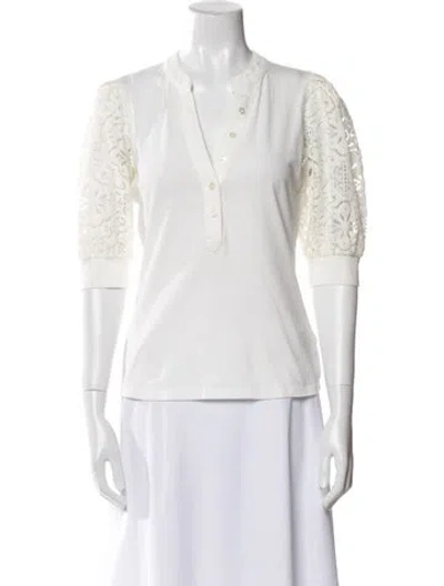 Pre-owned Veronica Beard V-neck Three-quarter Sleeve Top In White