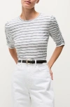 Veronica Beard Waldorf Stripe Ruched-sleeve Tee In Black White