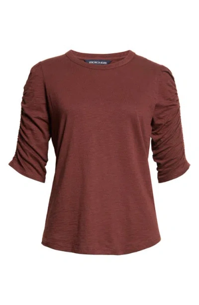 Veronica Beard Waldorf Ruched Sleeve Cotton Slub Top In Burgundy