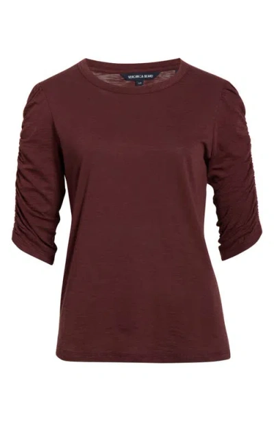 Veronica Beard Waldorf Ruched Sleeve Cotton Slub Top In Burgundy