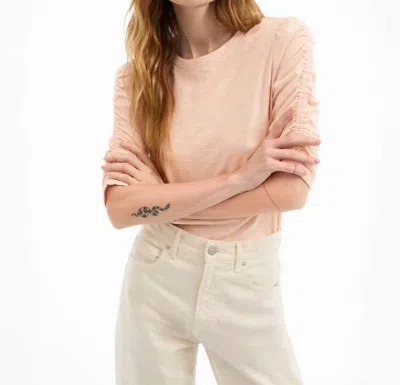 VERONICA BEARD WALDORF RUCHED-SLEEVE SLUB T-SHIRT IN SOFT CORAL