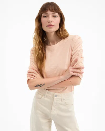Veronica Beard Waldorf Ruched-sleeve Slub T-shirt In White