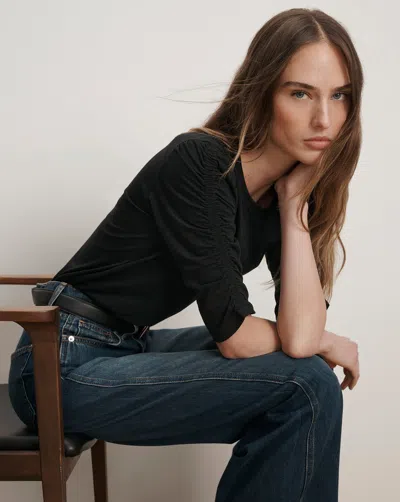 Veronica Beard Waldorf Ruched-sleeve T-shirt In Black