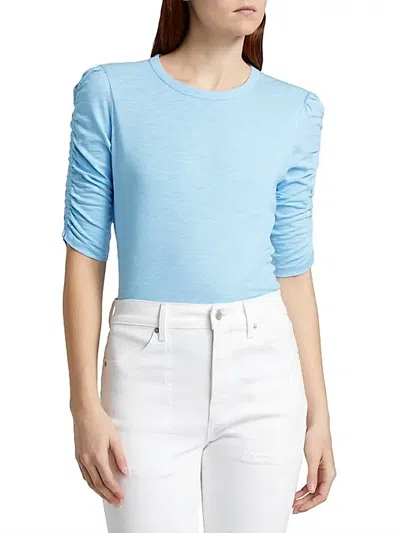 Veronica Beard Waldorf Ruched-sleeve T-shirt In Blue Sky In Multi