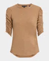 Veronica Beard Waldorf Ruched Sleeve Cotton Slub Top In Brown