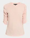 Veronica Beard Waldorf Ruched-sleeve Tee In Pink
