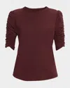 Veronica Beard Waldorf Ruched-sleeve Tee In Brown