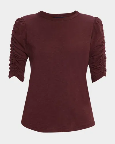 Veronica Beard Waldorf Ruched-sleeve Tee In Brown