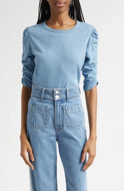 Veronica Beard Waldorf Ruched Sleeve Top In Blue