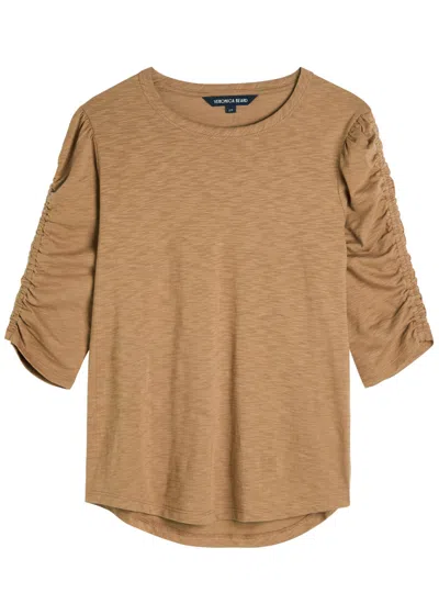 Veronica Beard Waldorf Ruched Slubbed Cotton T-shirt In Brown
