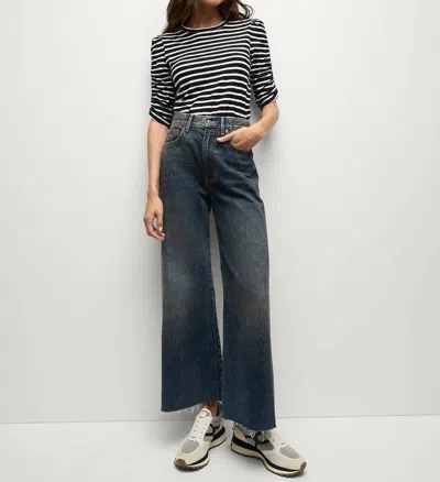 Veronica Beard Waldorf Ruched Tee In Navy/white In Multi