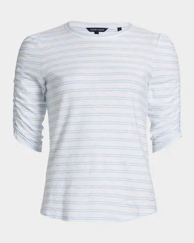 Veronica Beard Waldorf Stripe Ruched-sleeve Tee